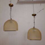 Pair of Lamperti vintage chandeliers in fiberglass and brass