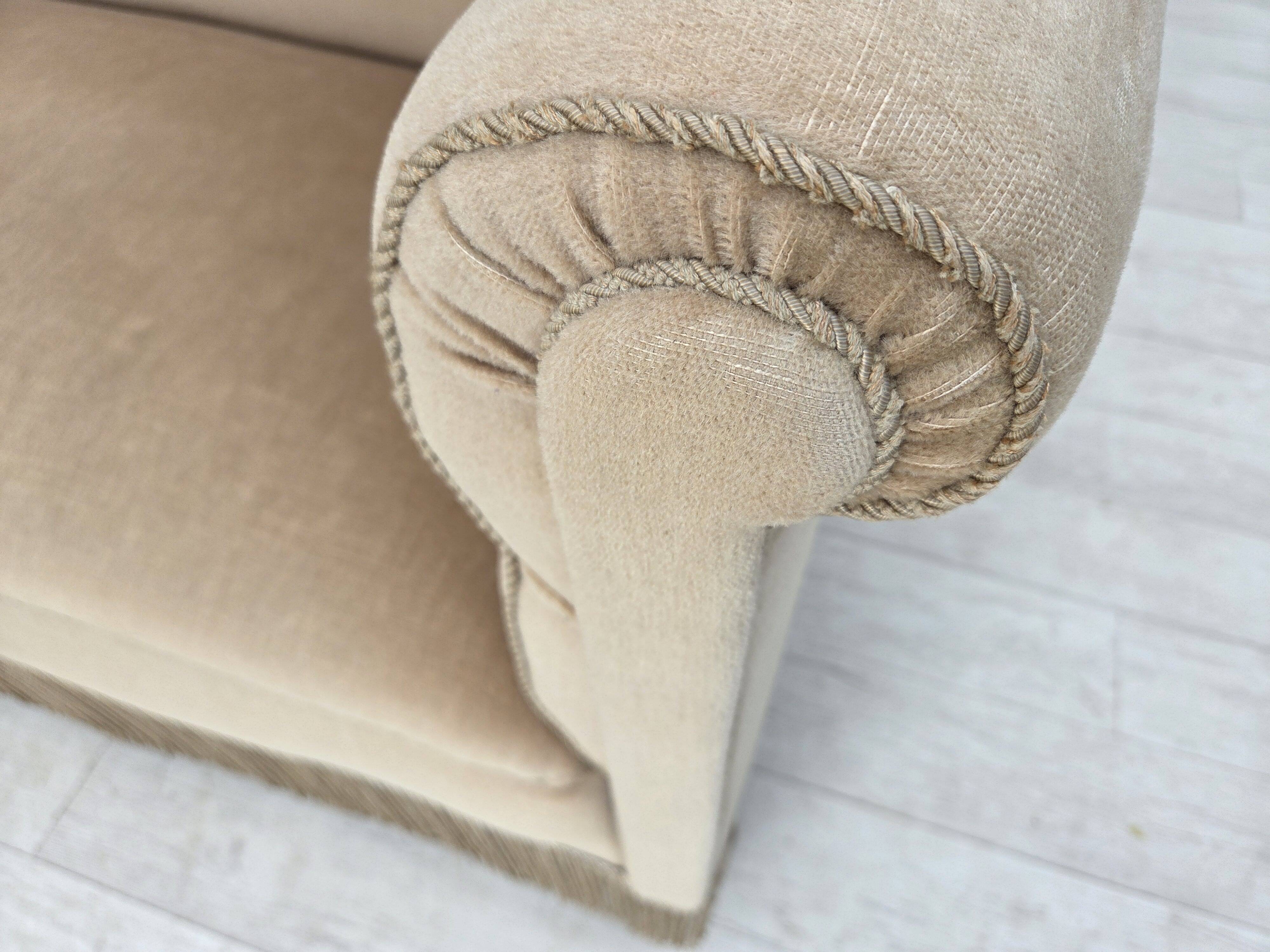 1950s, Danish 2-seater sofa, furniture velour, teak wood legs.