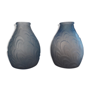 Duo de vases Sars art déco bleu