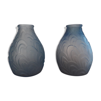 Duo of Sars blue art deco vases
