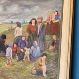 Peinture à l’huile moderniste suédoise originale « Paysage avec des gens » de Tage Rhodin (1899-1983). - Encadré