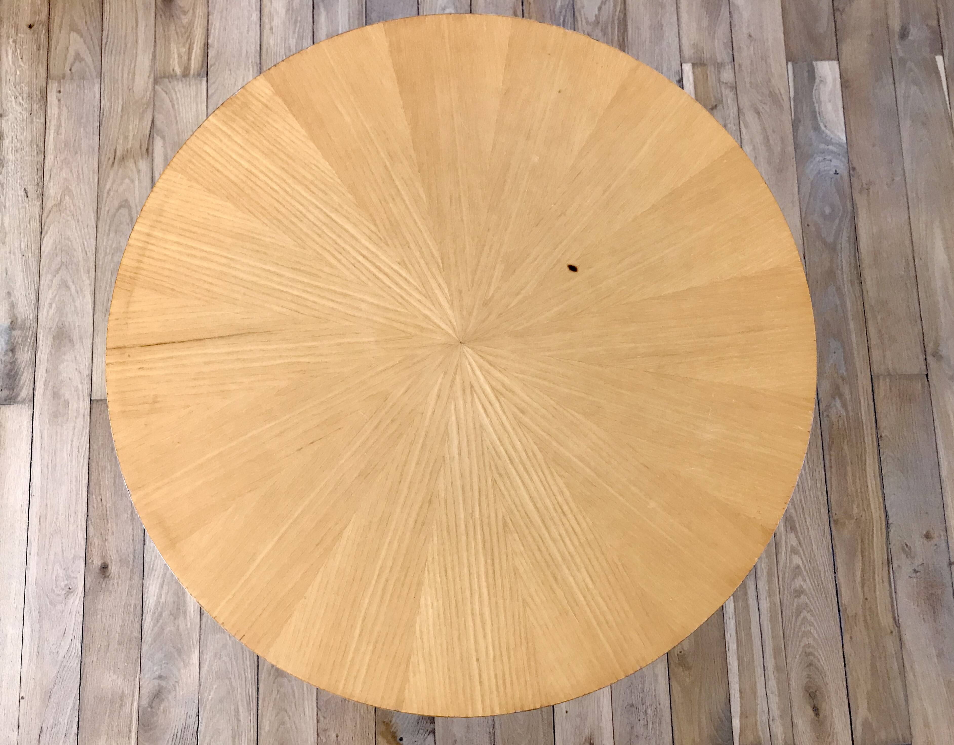 Tripod coffee table in wood and two-tone marquetry scandinavian design 1950