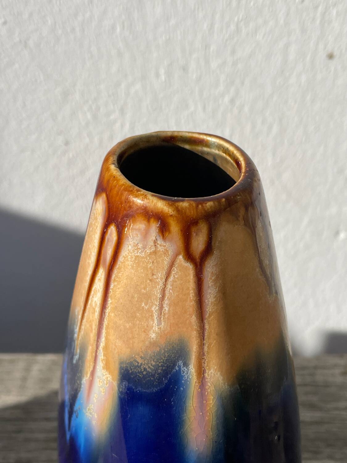 Belgian vase in blue and beige flamed stoneware