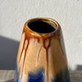 Belgian vase in blue and beige flamed stoneware