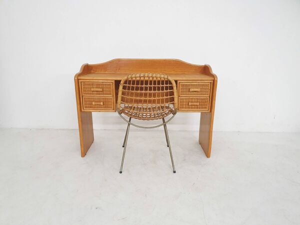 Coiffeuse ou bureau en rotin des années 70, Pays-Bas