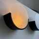 Pair of vintage geometric wall lights, black metal and sandblasted glass, Delmas France 1970