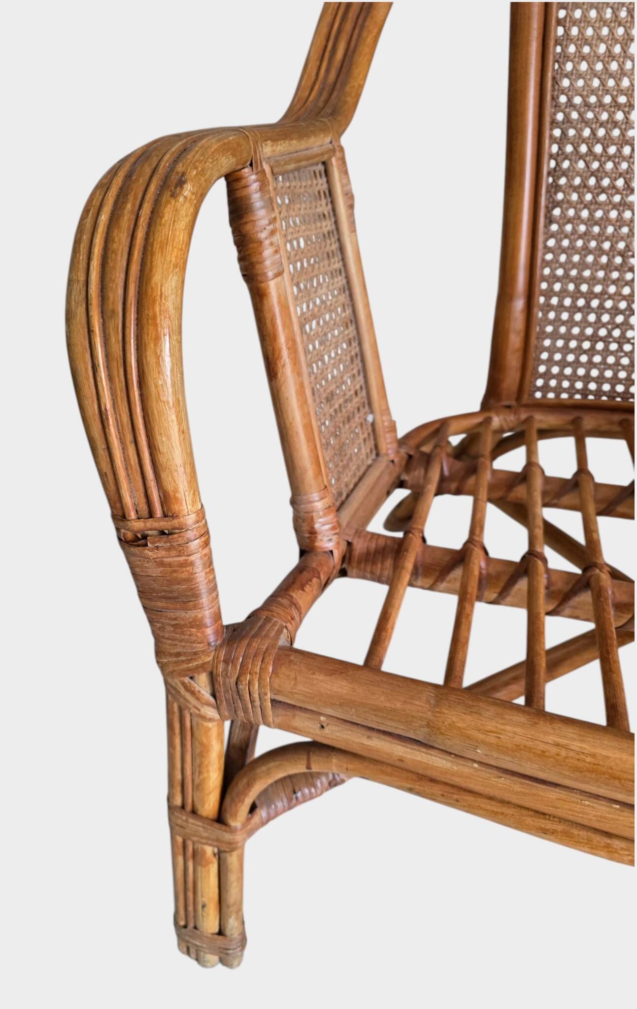 Pair of vintage rattan and cane armchairs – 1960s/70s Pair of f