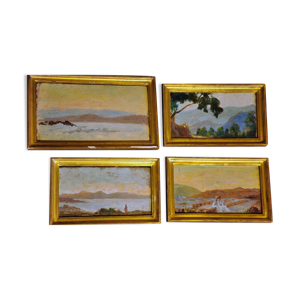 4 huiles sur bois, paysages