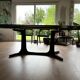 Baumann oval extendable dining room table and 6 Baumann Sled chairs known as gondola