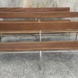 Three tubular and solid wood benches, boarding school, vintage, 1950s