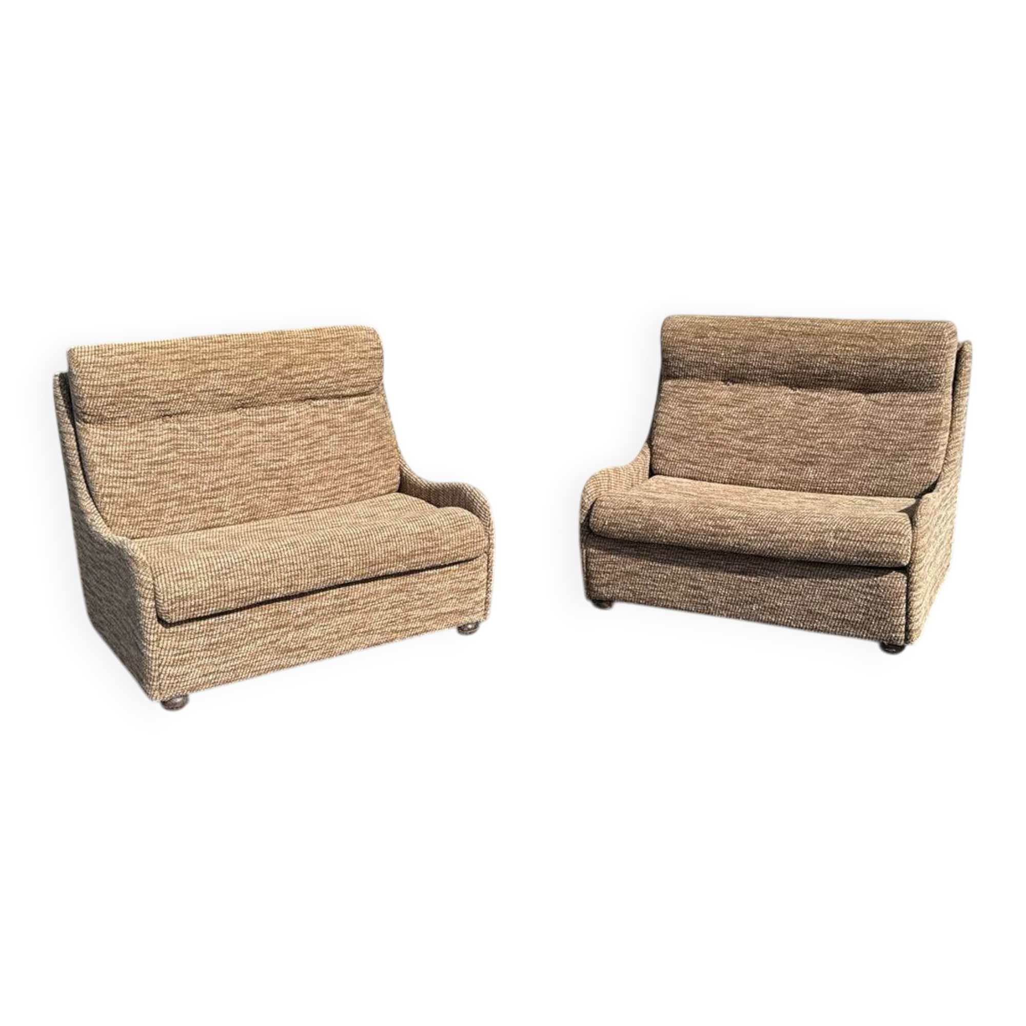Fauteuil convertible vintage en tissu beige et marron