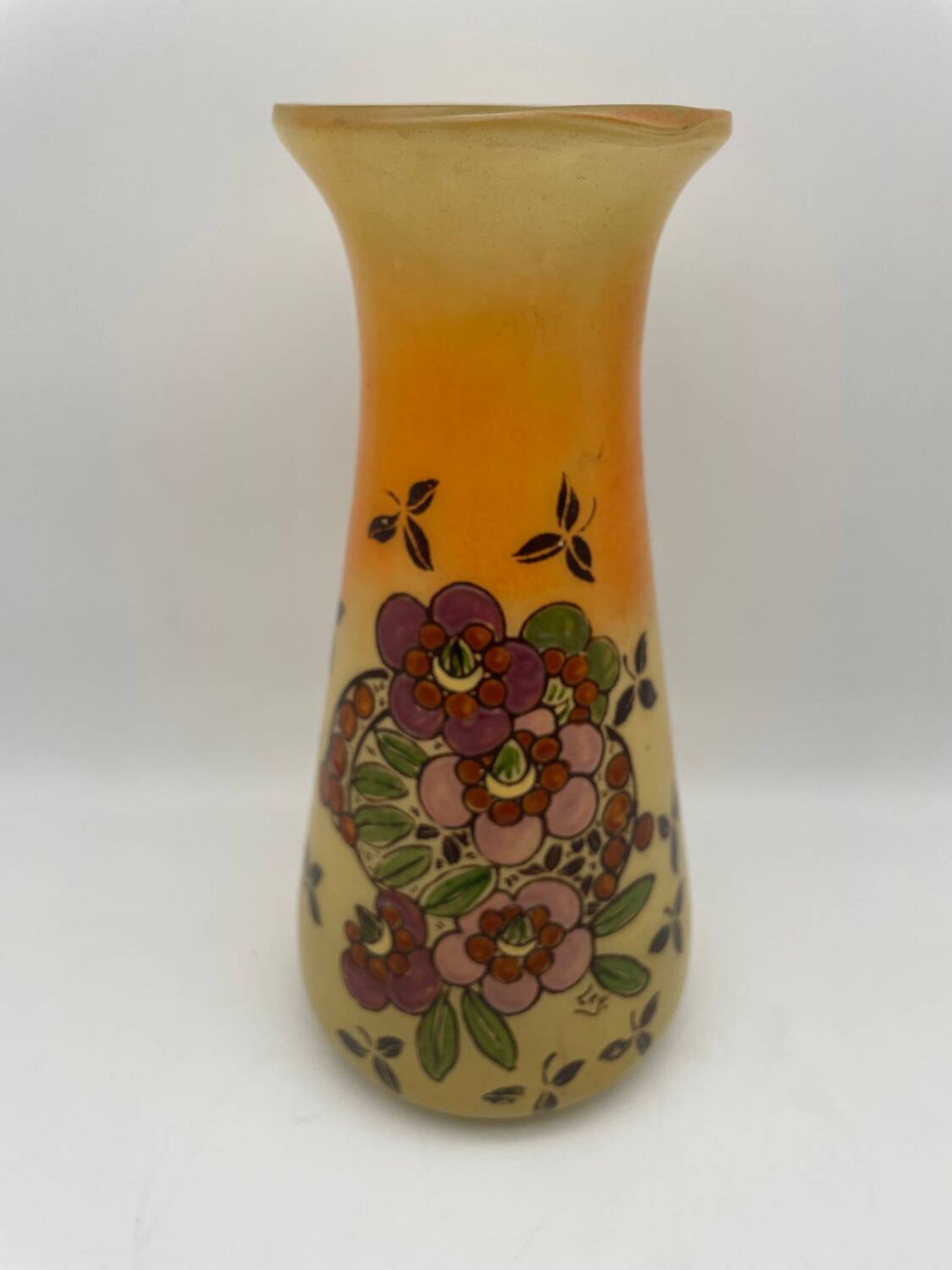 Legras Art Nouveau vase in enameled glass with flower decoration