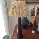 Vintage teak and raffia lamp