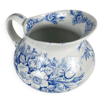 Chubby pitcher, old toilet jug KG Lunéville, blue flower pattern, late 19th to early 20th century.