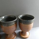 5 tasses en grès émaillé bleu/vert années 70