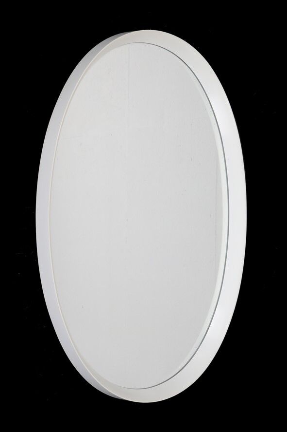 Big, oval mid-century mirror / 1960s / 1970s / white / sanded finish / Space Age