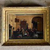 Pair of paintings, animated family scenes, oils on canvas, early 19th century