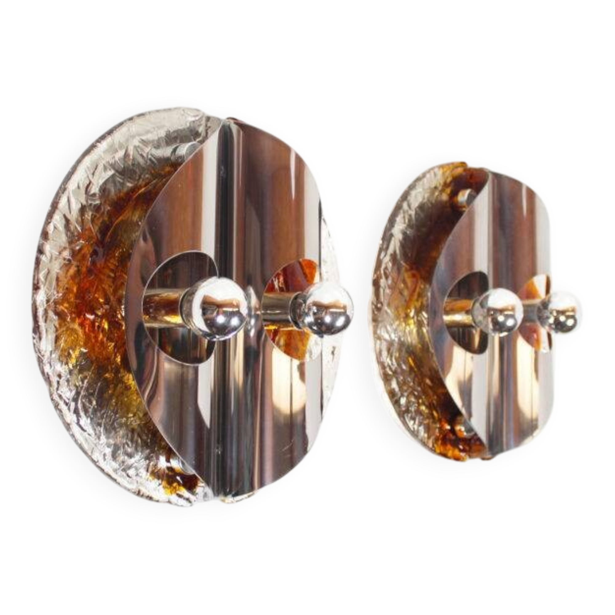Stunning large pair of Murano glass and chrome wall lights by Mazzega