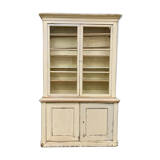 Vitrine bibliothèque buffet deux corps milieu XIXeme en sapin patine blanc