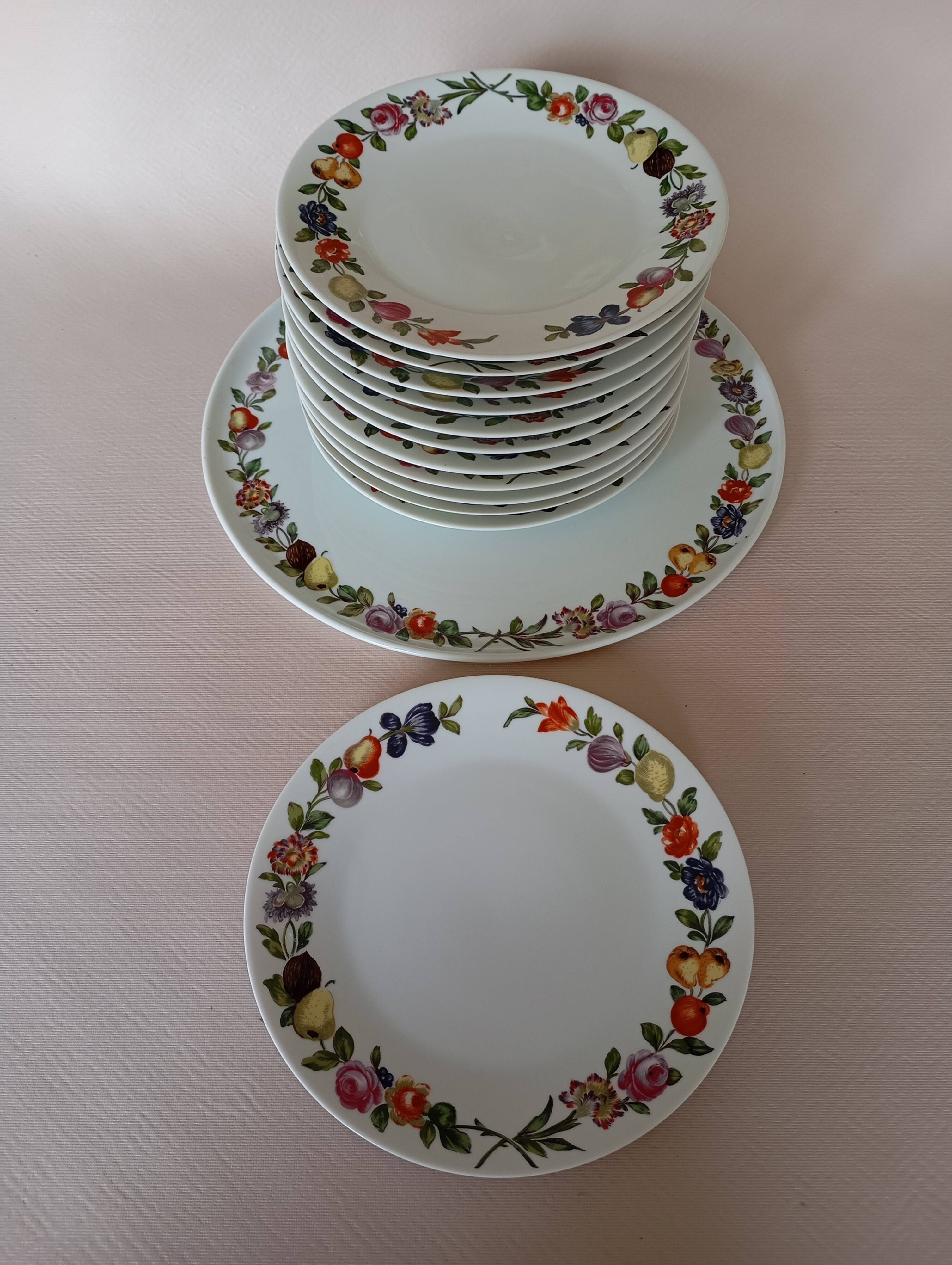 Dish & 12 dessert plates Porcelain of Paris "The Four Seasons"