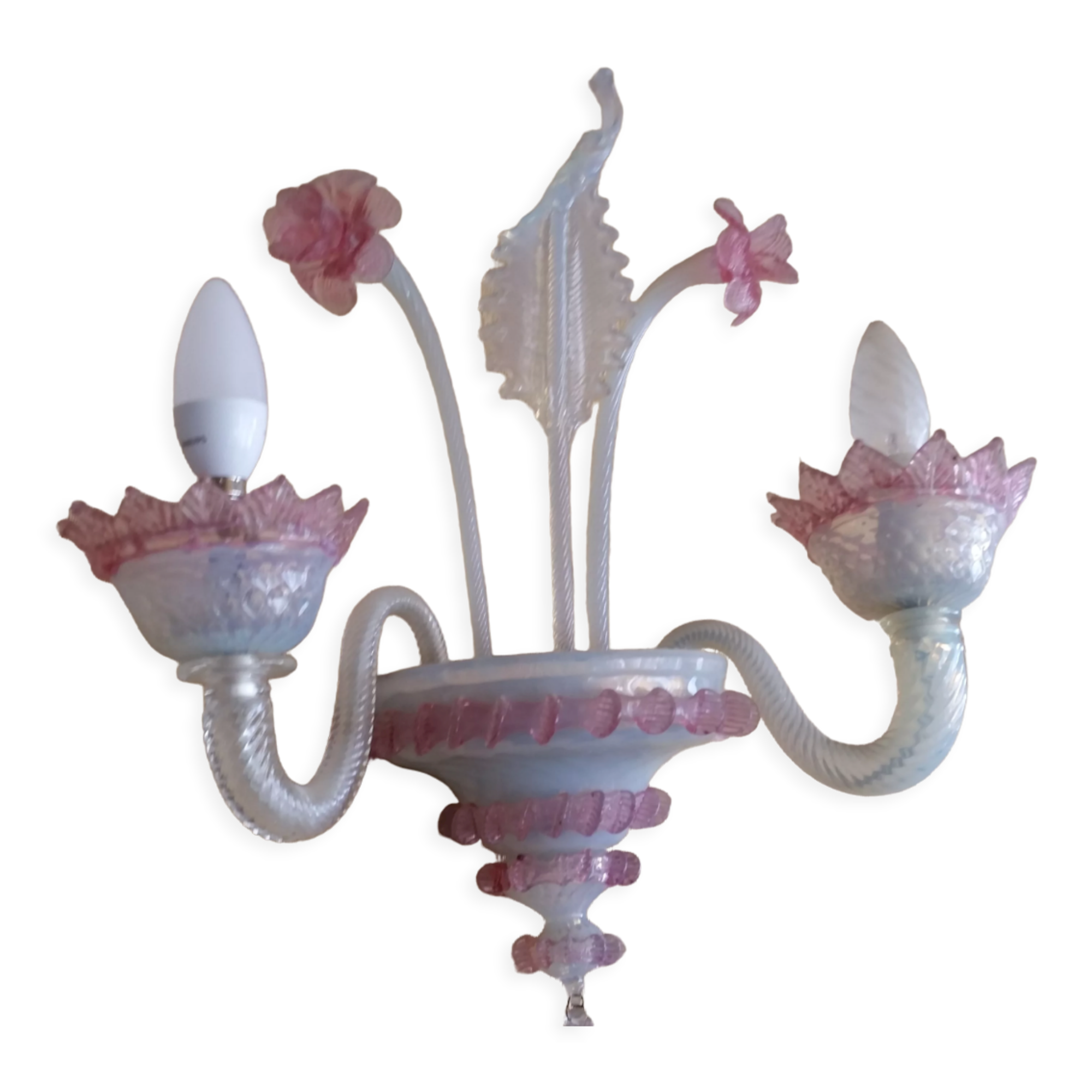 Murano glass wall lamp with pink flowers