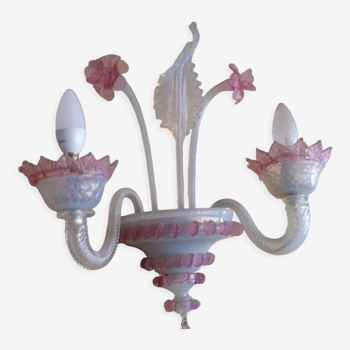 Murano glass wall lamp with pink flowers