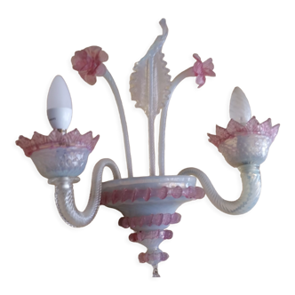 Murano glass wall lamp with pink flowers