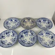 Set of 6 deep plates in ironstone "Flora" – Creil et Montereau, 19th century, blue