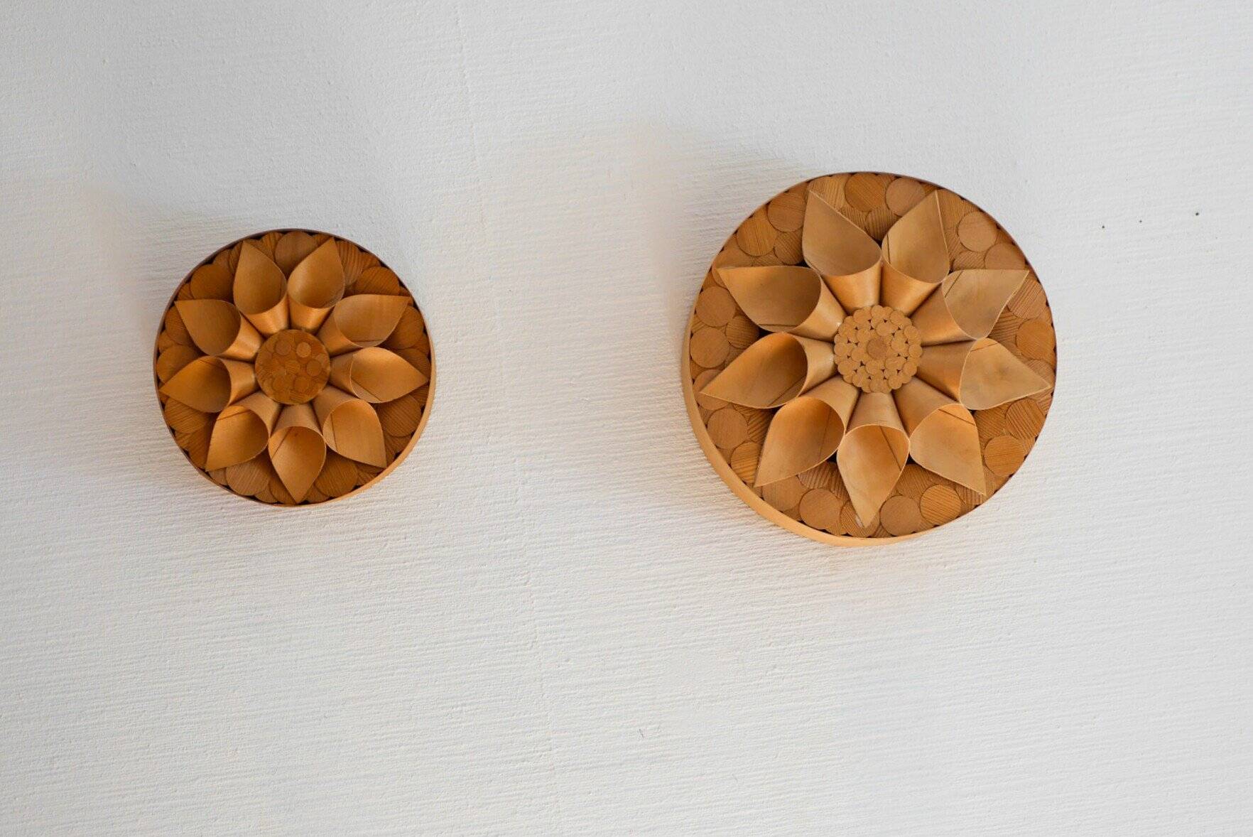 Handcrafted Swedish wooden wall sconces, set of 2