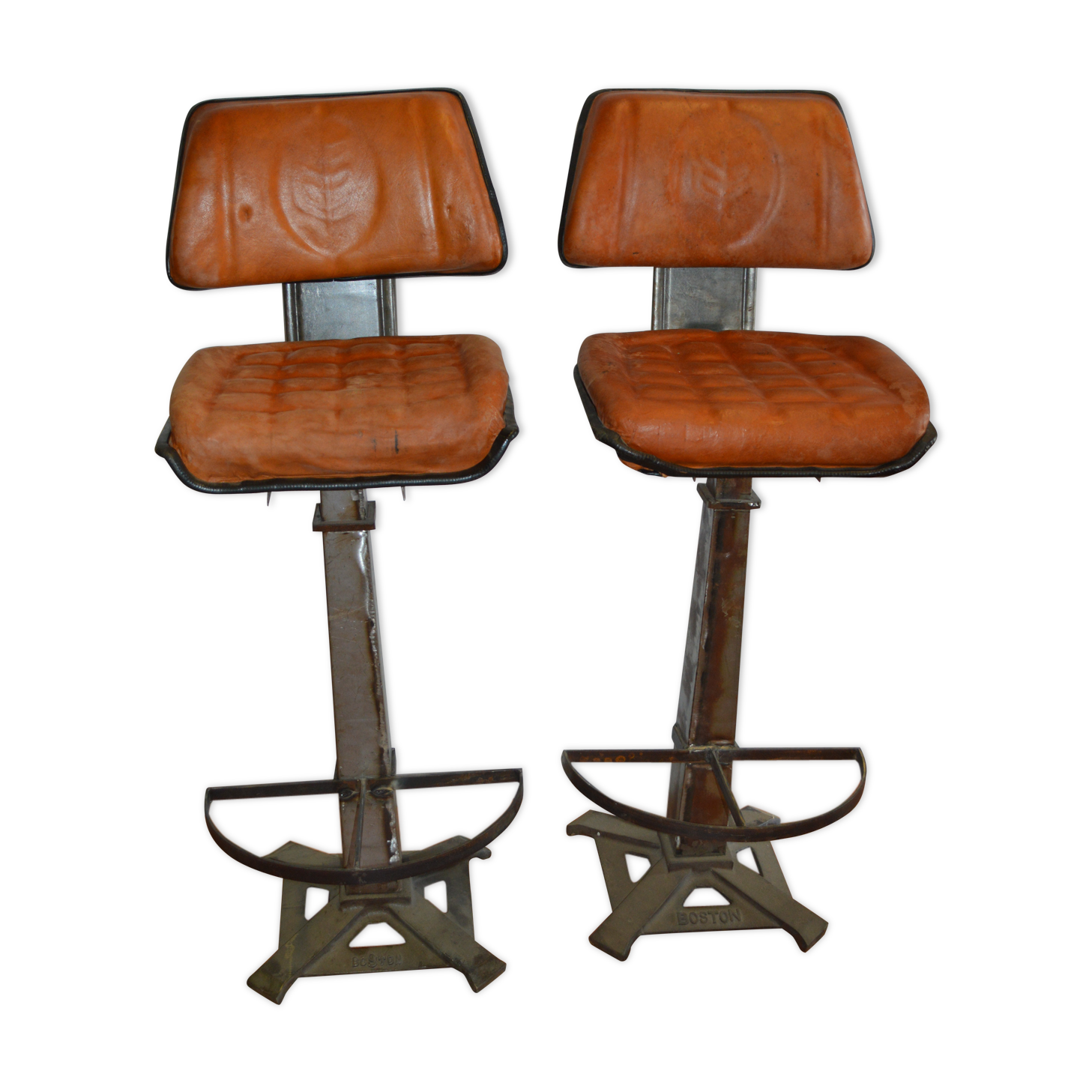 Industrial iron and leather bar stools