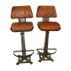 Industrial iron and leather bar stools
