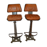 Tabourets de bar industriels en fer et cuir