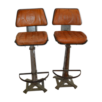 Industrial iron and leather bar stools