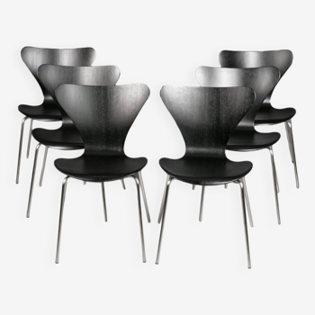 Set of 6 Series7 Chair in Black, Arne Jacobsen for Fritz Hansen, 1950s