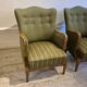 Modern Danish armchairs by Alfred Christensen. Beautiful shape, brass legs.