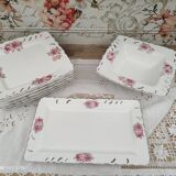 Rectangular dish in german porcelain white openwork bordered silver and old pinks
