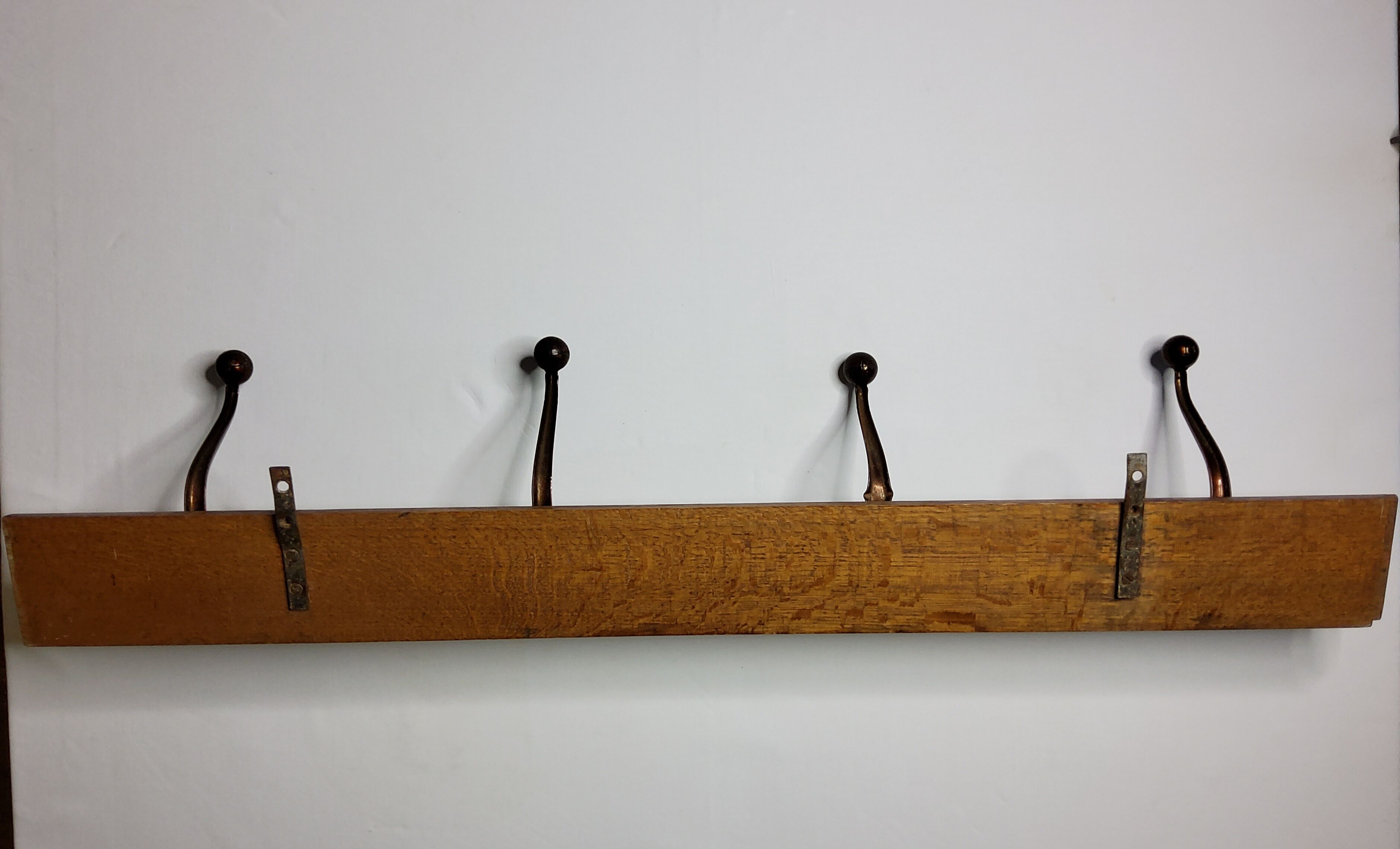 School wall coat rack, antique, 4 hooks, 100 cm