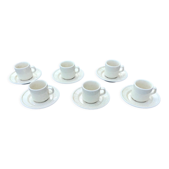 Set of 6 old Pillivuyt porcelain bistro coffee cups, white speckled 9cl