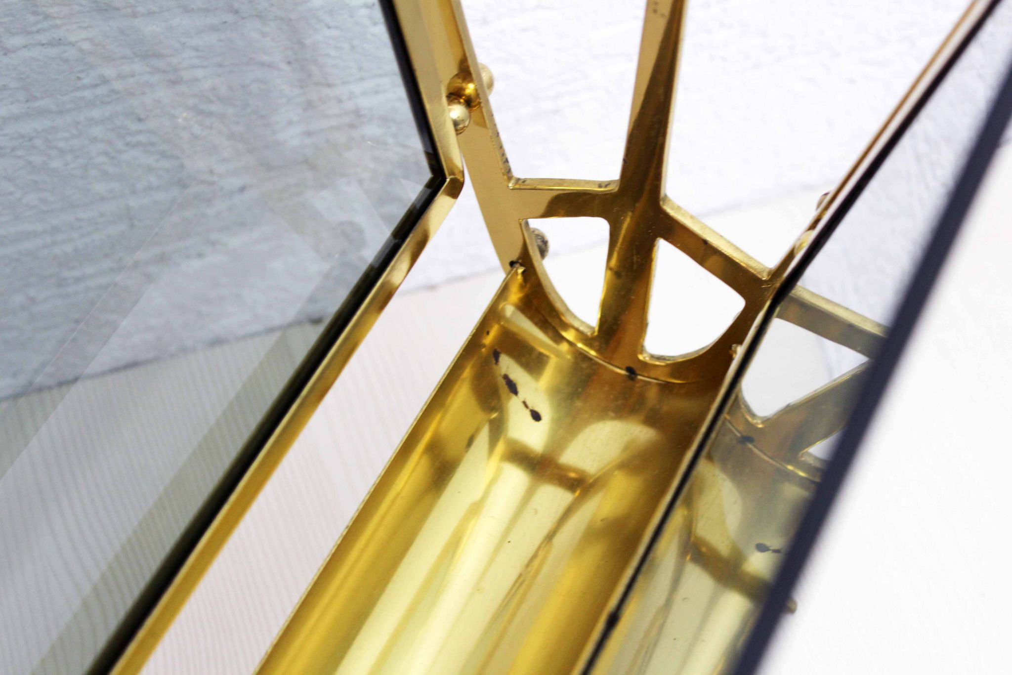 Glass and brass magazine rack, 1970s