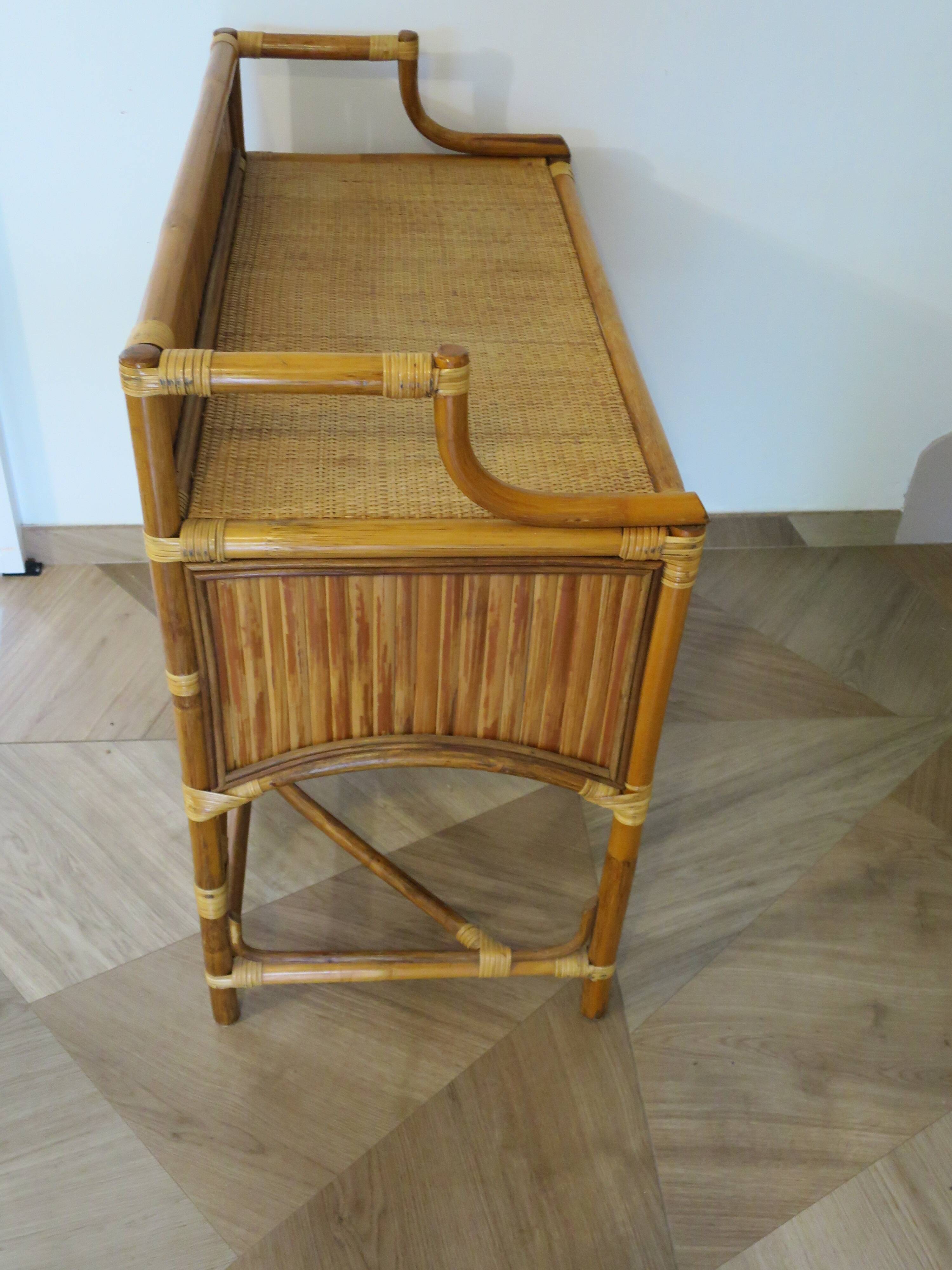 Vintage console/desk made of natural woven rattan, 1960s