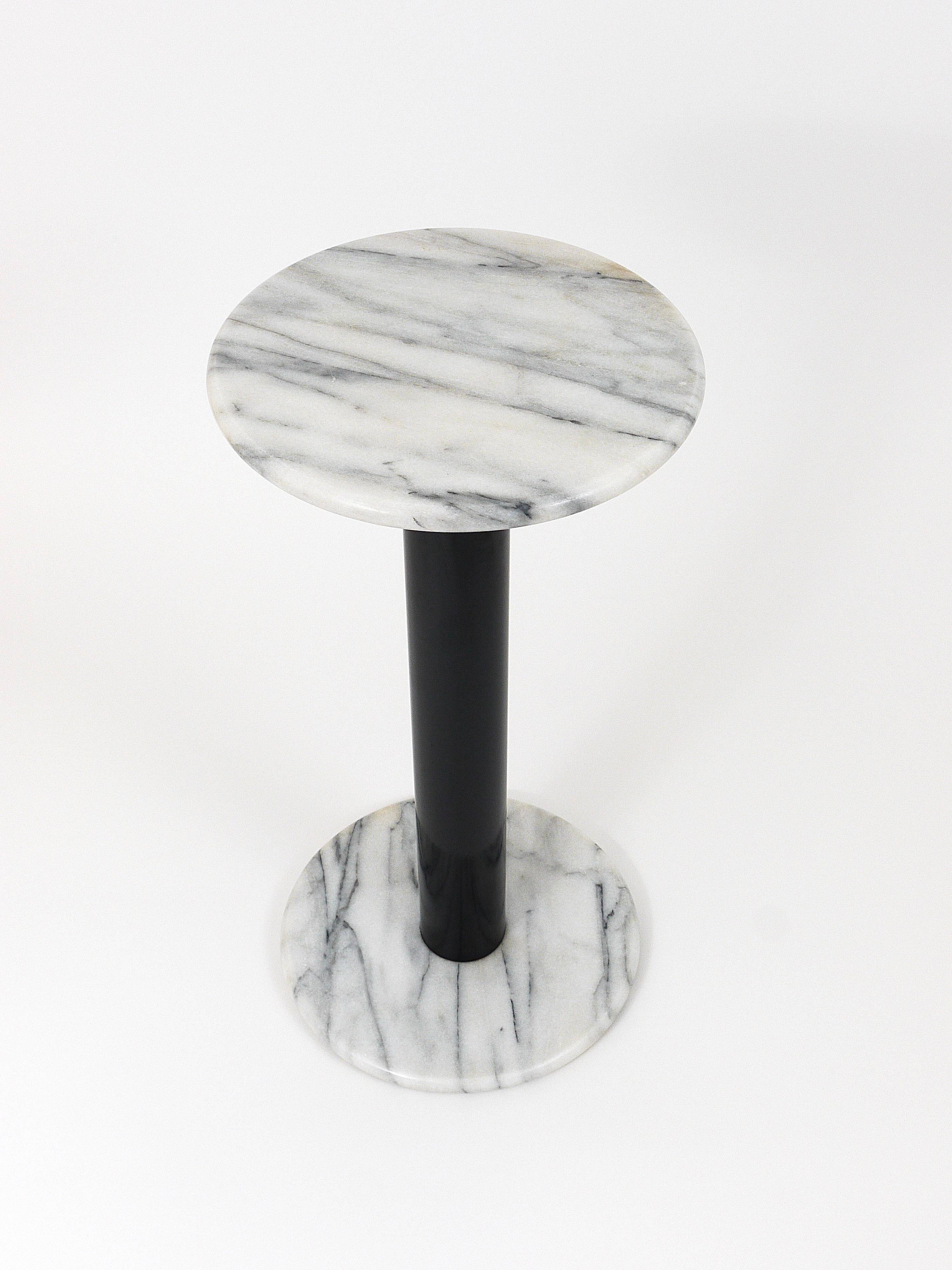 Postmodern pedestal table / plant stand in white Carrara marble, Italy, 1980s