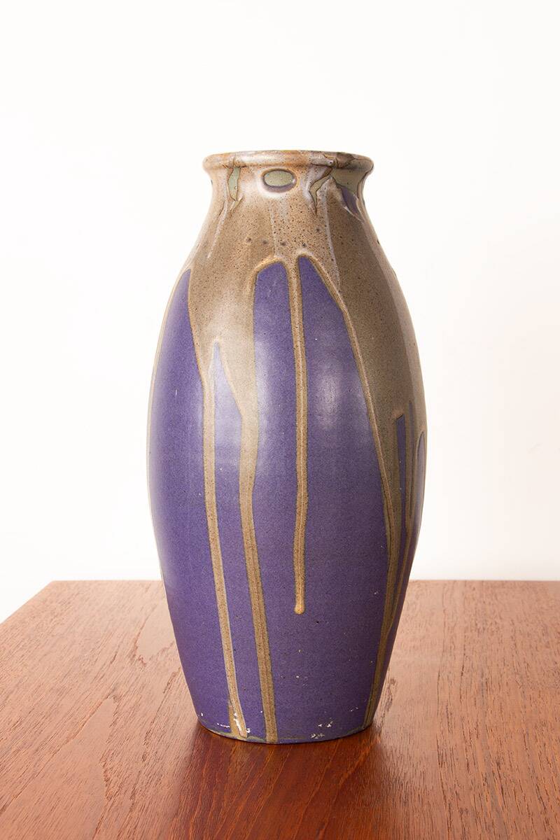 Large Art Deco glazed ceramic vase, by Léon Pointu, Puisaye stoneware.