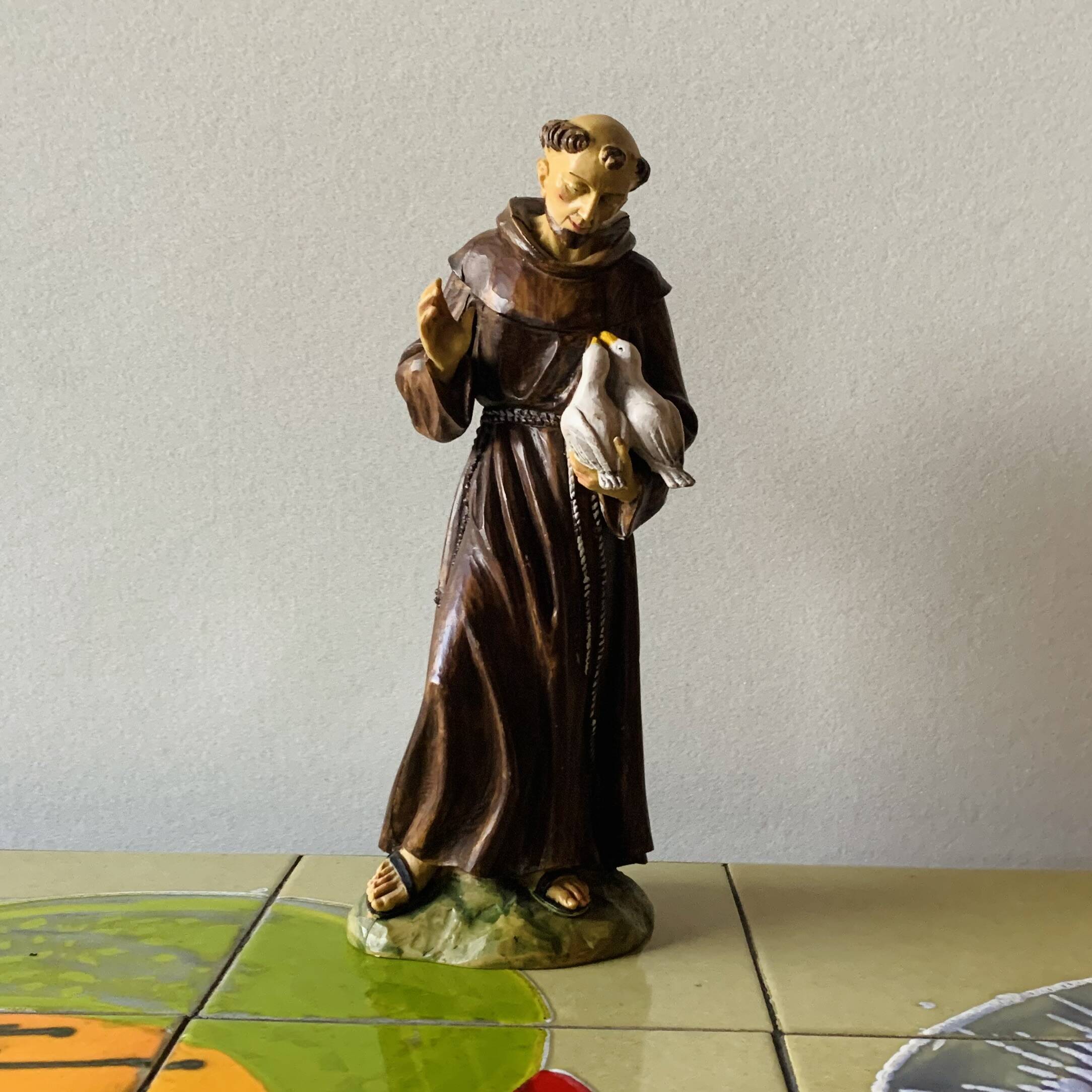 Statuette of Saint Francis of Assisi - 25 cm - hand-painted resin - Malsiner Hans - Italy - 1990