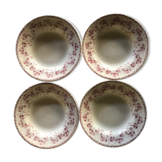 Set of 4 hollow plates red iron earth, Boulenger Choisy the King