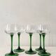 French service of green bottle glass wine glasses, Alsace 1970.