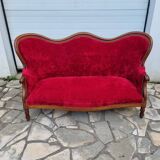 Banquette style Napoléon III en noyer et velours rouge