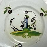 Old Grenoble earthenware plate, 19th century coachman decor