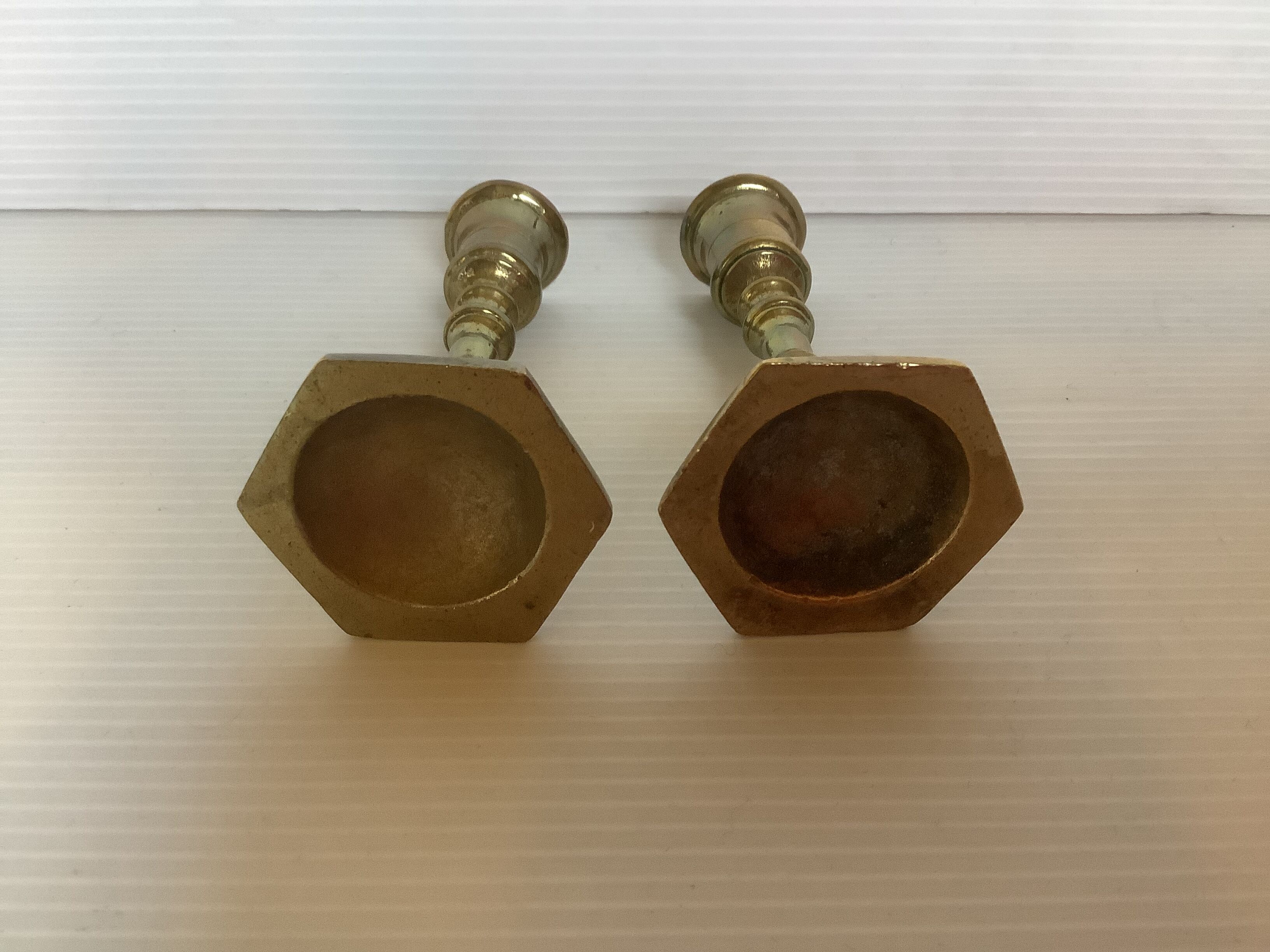 Pair of mini brass candle holders