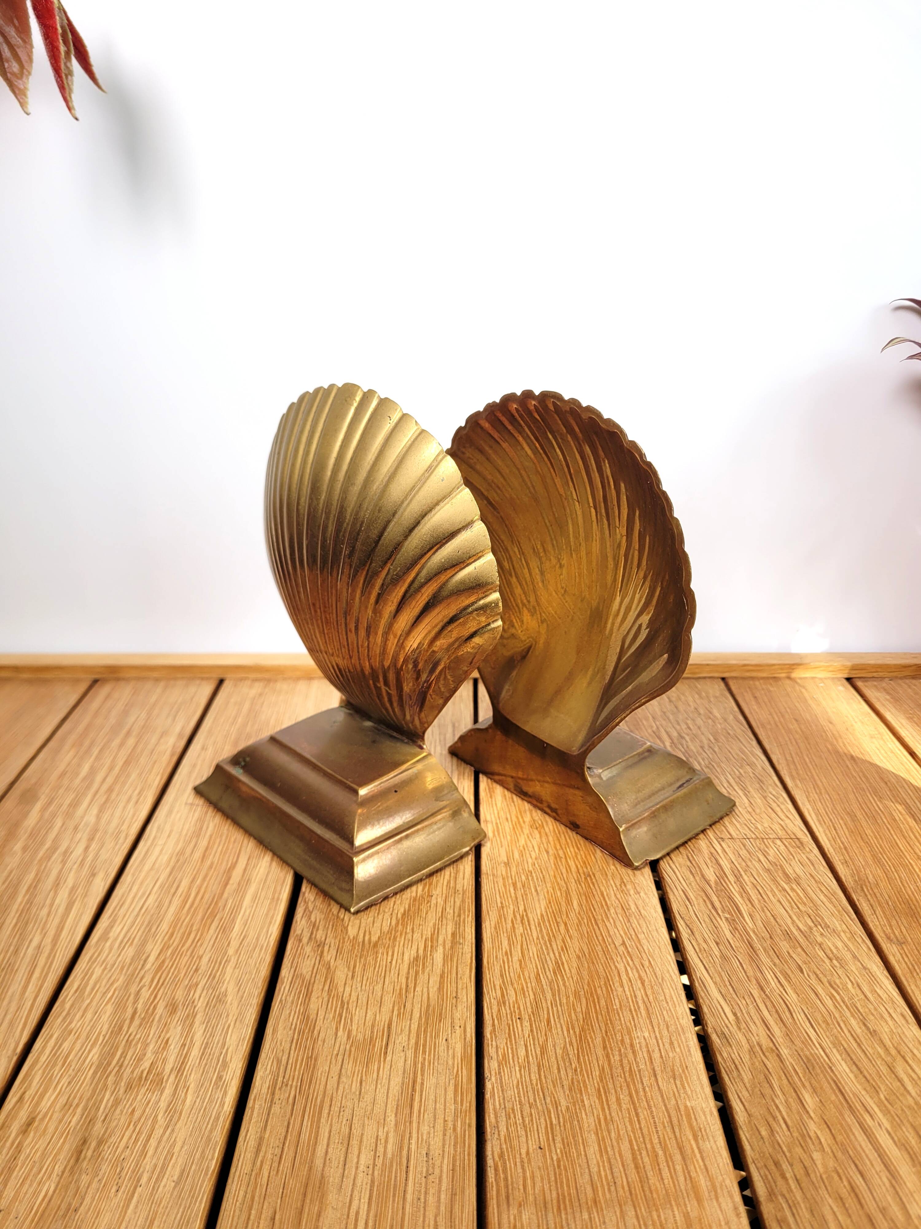 Pair of brass shell bookends