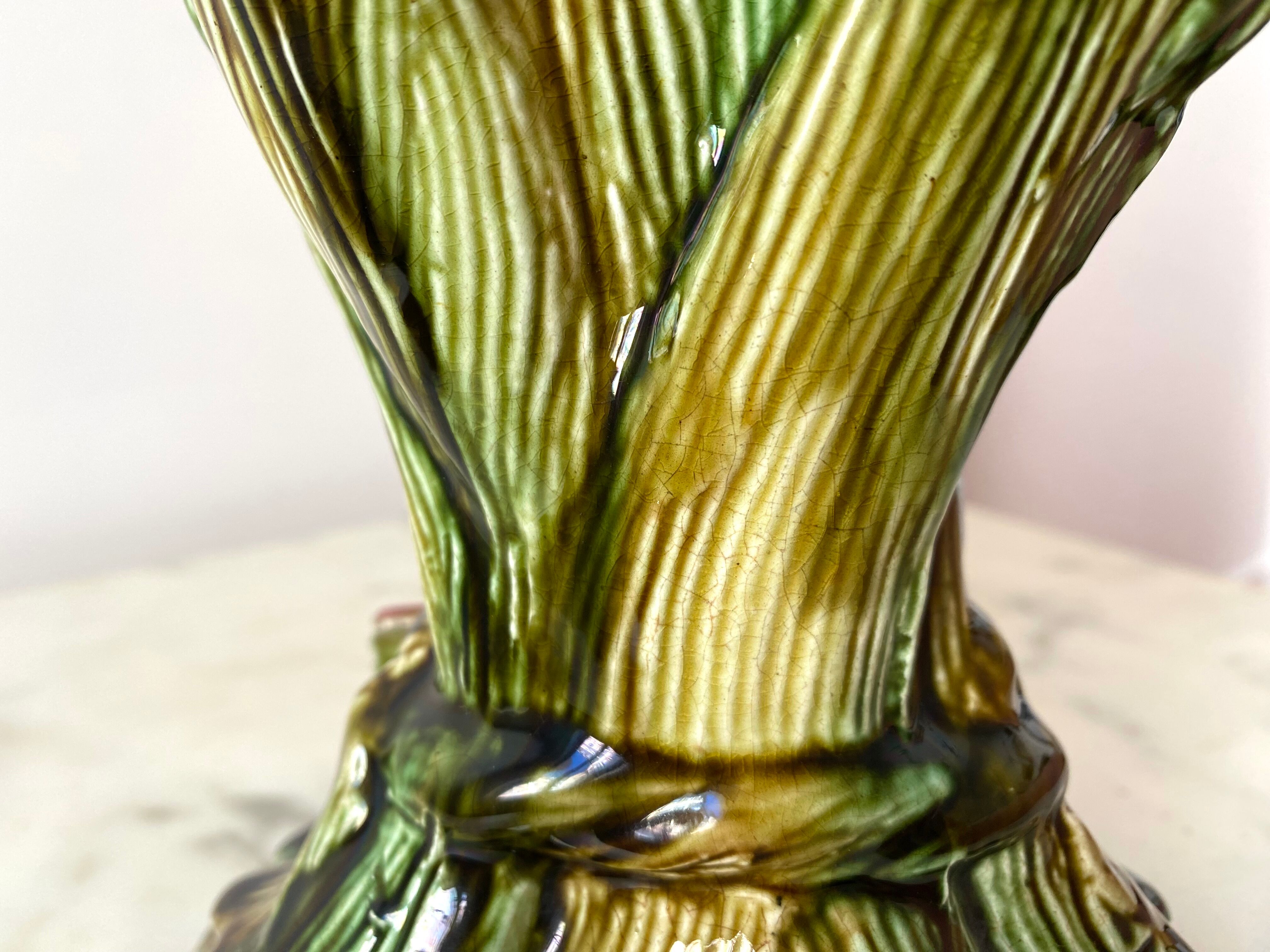 Slip vase majolica sheaves of wheat 30s vintage